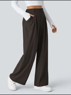 High Waisted Pocket Wide Leg Waffle Work Pants